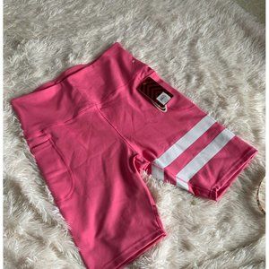 Women Pockets Biker Shorts Size L TKO High Waist Tummy Control Pink